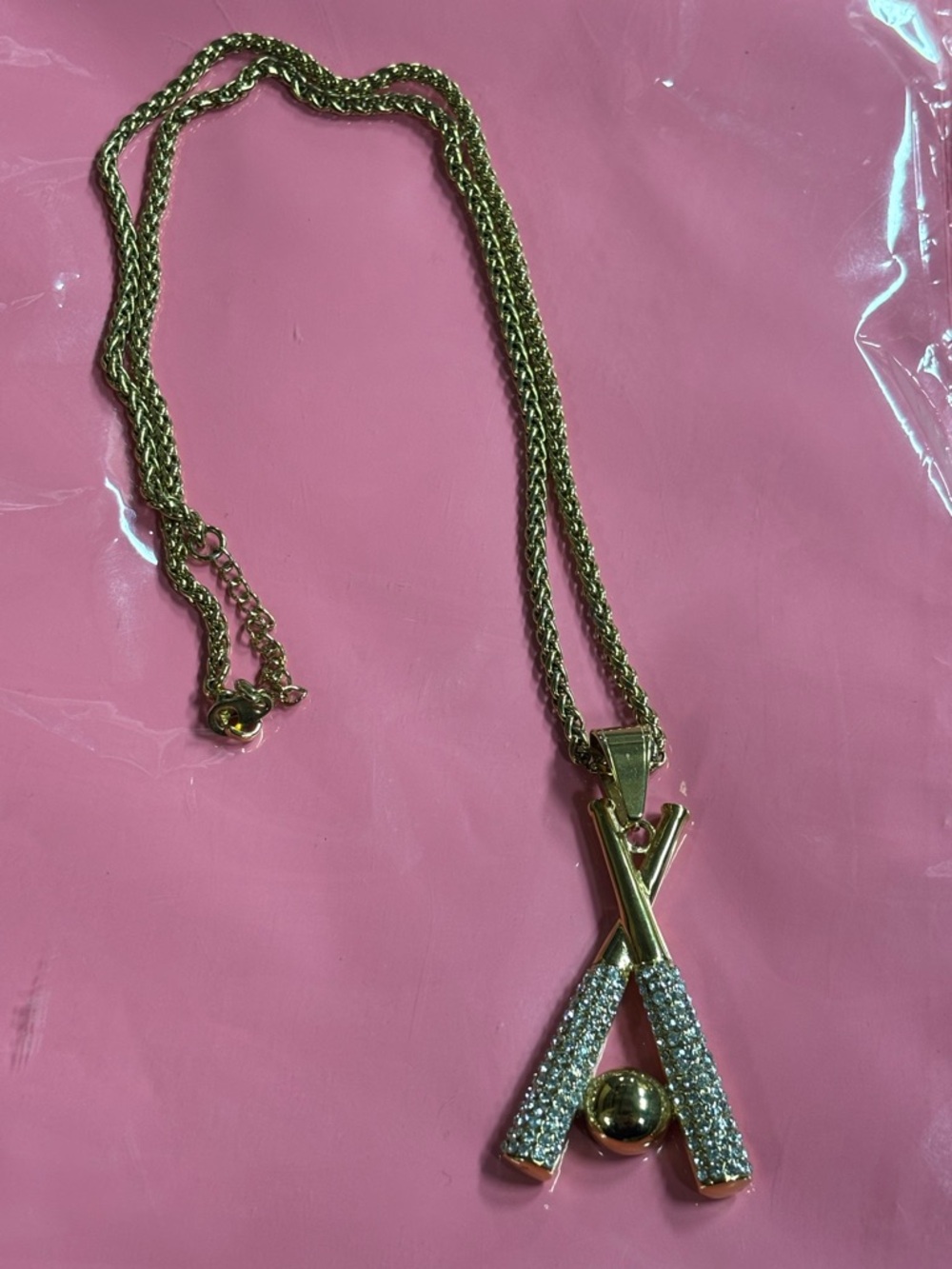 Gold Plated Hip Hop Baseball Pendant Necklace